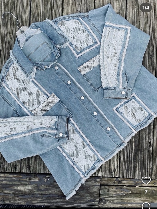 POL Jackets & Blazers - POL Denim Jacket with White eyelet embroidered Lace Inset Med